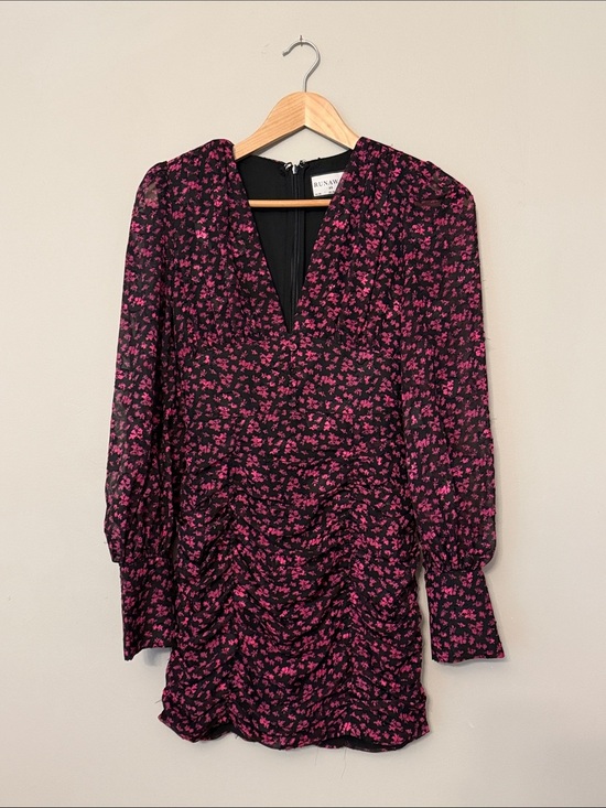 Runaway The Label Dresses & Skirts - Runaway The Label Caitlan Mini Dress Floral Ruched Plunge V Neck Long Sleeve XS2